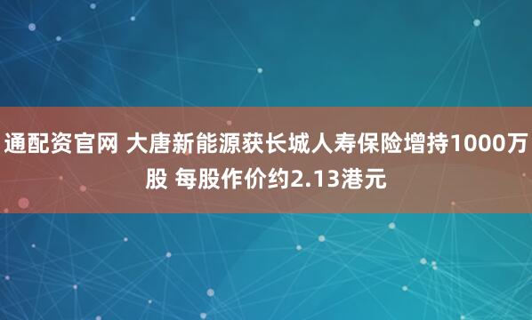 通配资官网 大唐新能源获长城人寿保险增持1000万股 每股作价约2.13港元